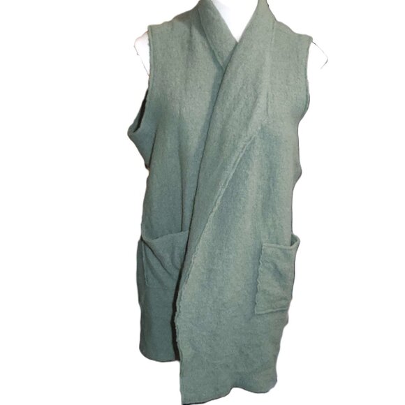 Tahari wool blend long duster vest Women's 1X cardigan olive / army green warm - Picture 2 of 16